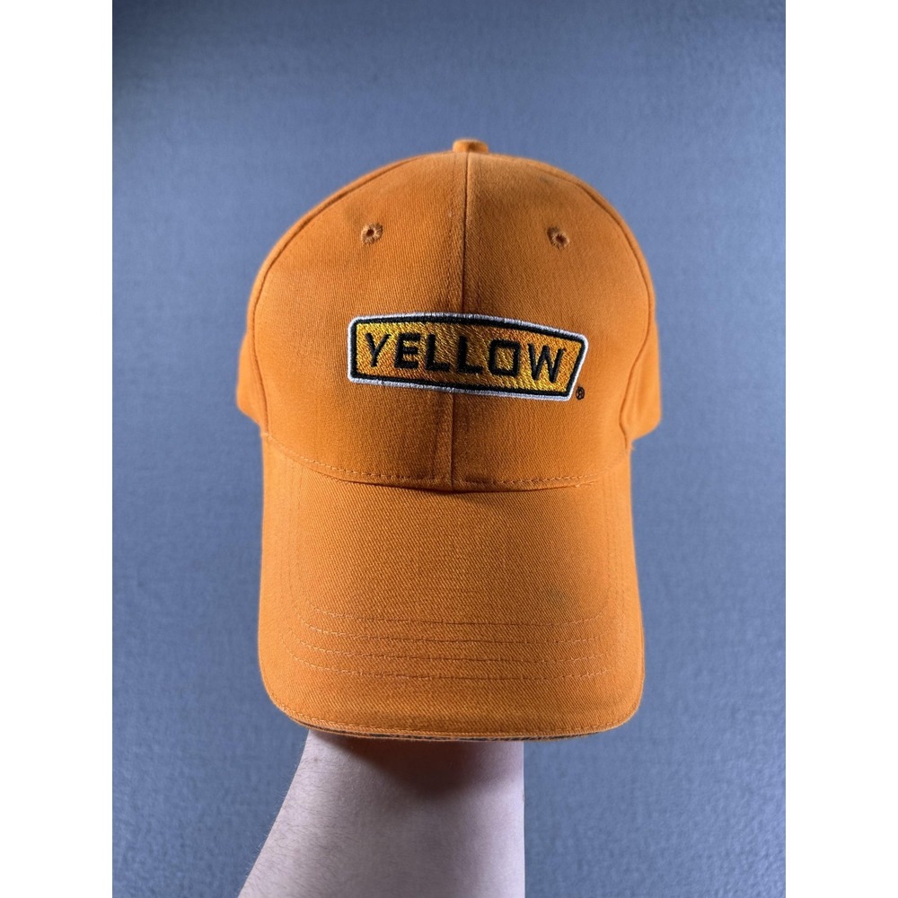 Yellow Hat Cap Strap Back Mens One Size‎ Orange Embroidered Logo Cotton Twill